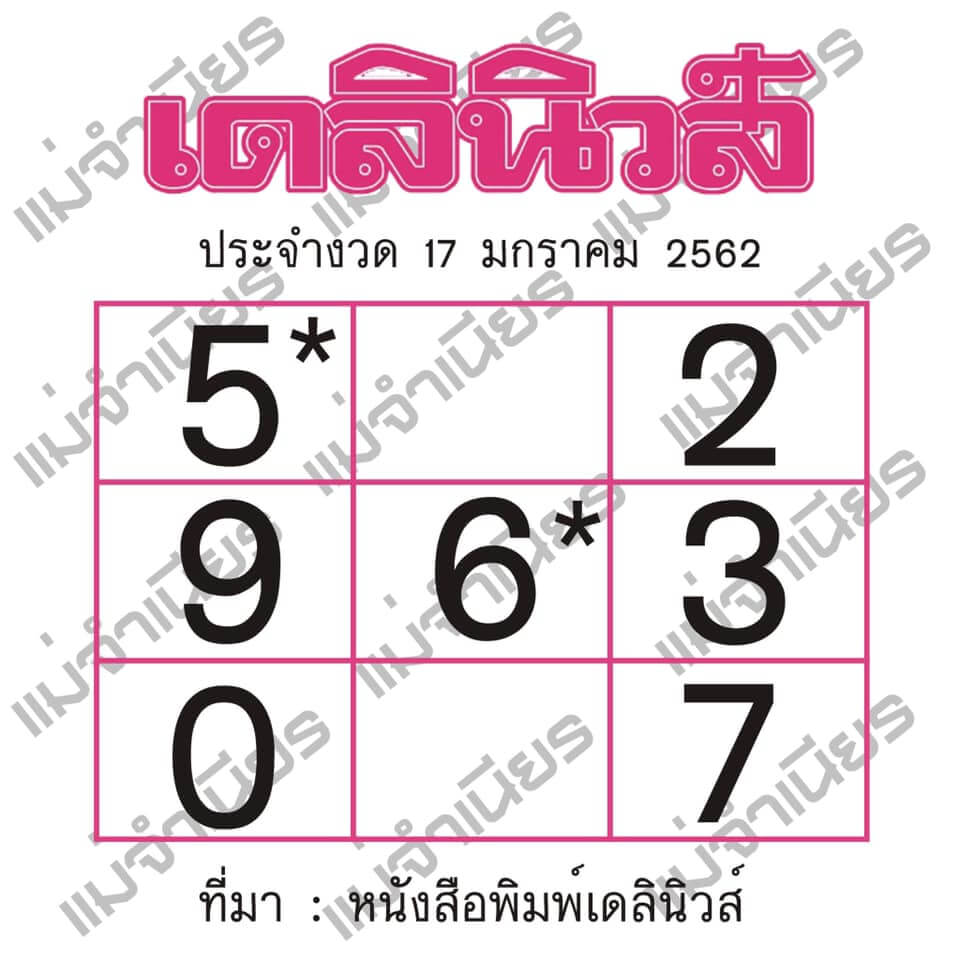 หวยเดลินิวส์ 17/1/62