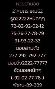 เลขเด็ดหวยฮานอย 21/1/62 ชุด 4