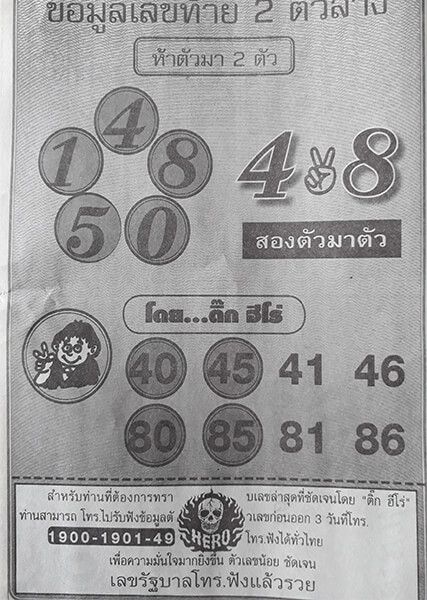 หวยข้อมูลเลขท้ายสองตัว 17/1/62