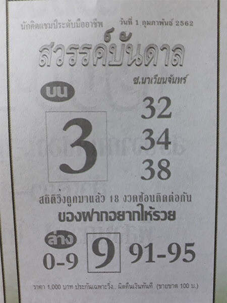 หวยสวรรค์บันดาล 1/2/62