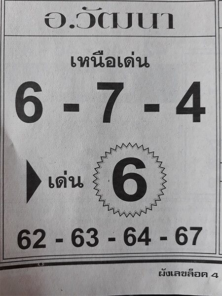 หวยอาจารย์วัฒนา 17/1/62