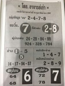 หวยอาจารย์เก่า 16/2/62