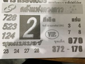 หวยคลังแห่งดวงดาว 16/2/62