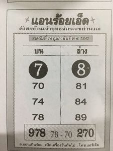 หวยแอนร้อยเอ็ด 16/2/62