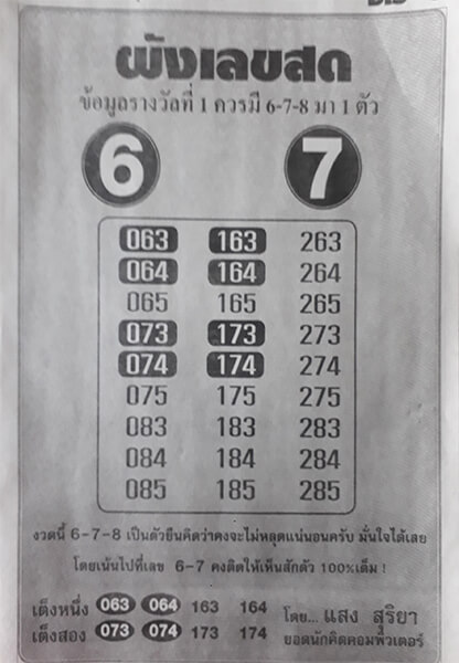 ผังเลขสด 16/2/62