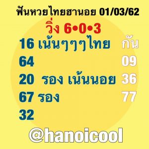 หวยฮานอยเลขแม่น 1/3/62 ชุดที่ 5