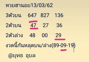 หวยฮานอยเลขดัง 13/3/62 ชุดที่ 15