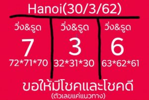 หวยฮานอยแม่นเด็ด 30/3/62 ชุดที่ 15