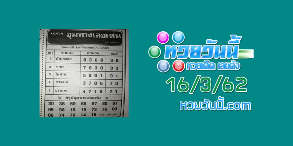 หวยชุมทางเลขเด่น 11/3/62