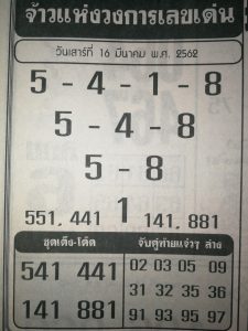 หวยจ้าวแห่งวงการเลขเด่น 16/3/62