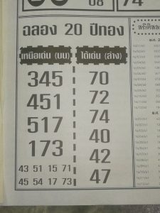 หวยฉลอง20ปีทอง 16/3/62