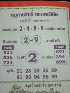 หวยหมูกายสิทธิ์ 1/4/62