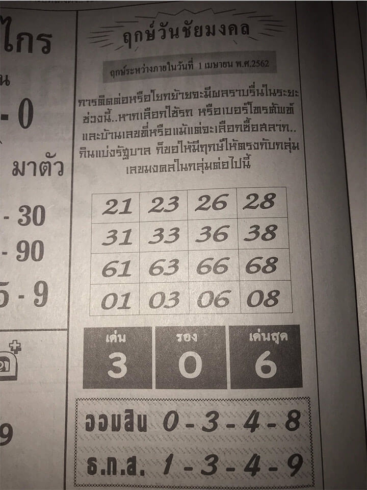 ฤกษ์วันชัยมงคล 1/4/62