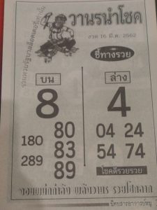 หวยวานรนำโชค 16/3/62