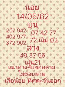 หวยฮานอยงวดนี้ 14/5/62ชุดที่4