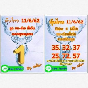 หวยหุ้นวันนี้ 11/6/62 ชุดที่10