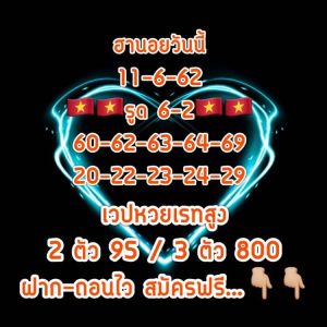 แนวทางหวยฮานอย 11/6/62 ชุดที่4