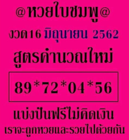 หวยใบชมพู 16/6/62