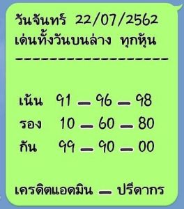 หวยหุ้นชุดเด่นทั้งวัน 22/7/62 ชุดที่10