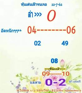 หวยหุ้นชุดเด่นทั้งวัน 22/7/62 ชุดที่9