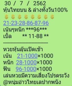 หวยหุ้นชุดเด่นทั้งวัน 30/7/62 ชุดที่4