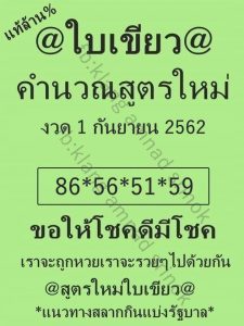 หวยใบเขียว 1/9/62