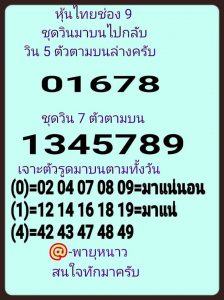 หวยหุ้นชุดนี้ 2/9/62 ชุดที่6