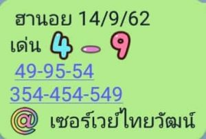 สูตรหวยฮานอย 14/9/62 ชุดที่7