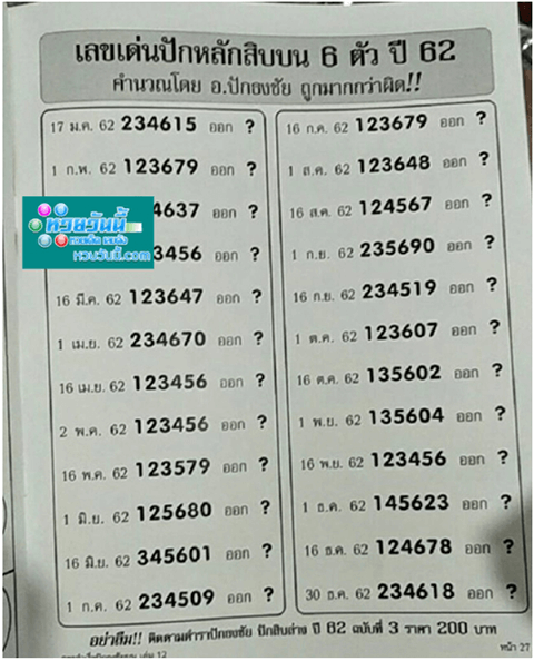 เลขเด่นปักสิบ 16/9/62