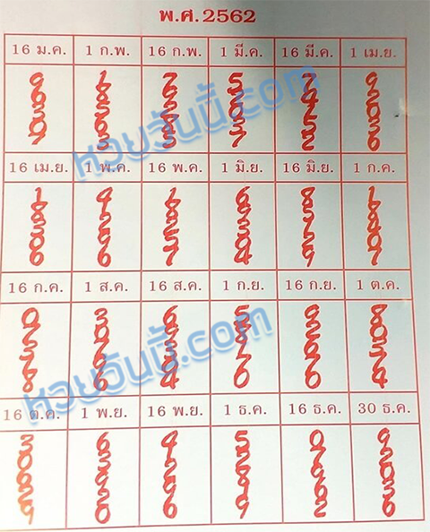 หวยปฏิทินจีน 1/11/62