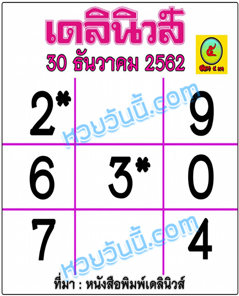 หวยเดลินิวส์ 30/12/62