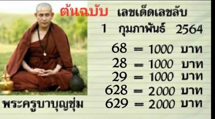 หวยพระครูบาบุญชุ่ม 1/2/64