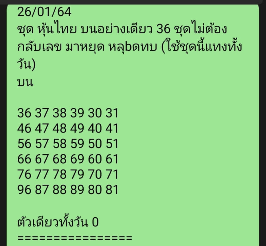 หวยหุ้นวันนี้ 26/1/64 ชุดที่15