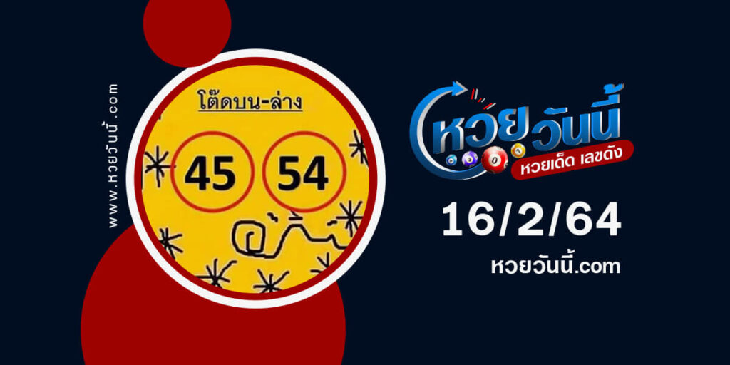 ปกหวยคู่โต๊ดบน งวด 16/2/64