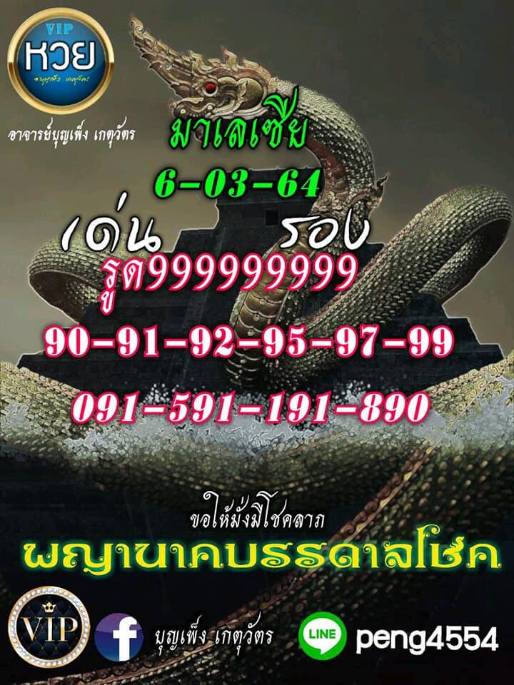 หวยมาเลย์วันนี้ 6/3/64 ชุดที่2