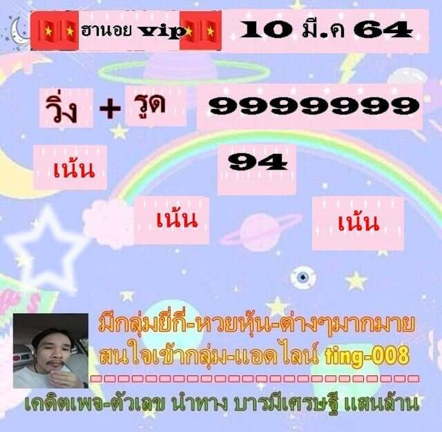 หวยฮานอยวันนี้ 10/3/64 ชุดที่7