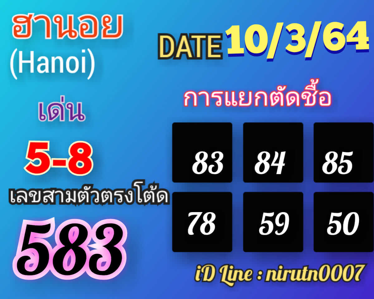 หวยฮานอยวันนี้ 10/3/64 ชุดที่9