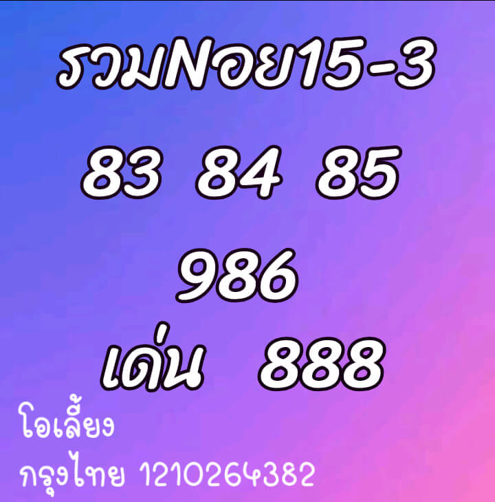 หวยฮานอยวันนี้ 15/3/64 ชุดที่4