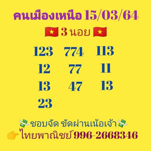 หวยฮานอยวันนี้ 15/3/64 ชุดที่6