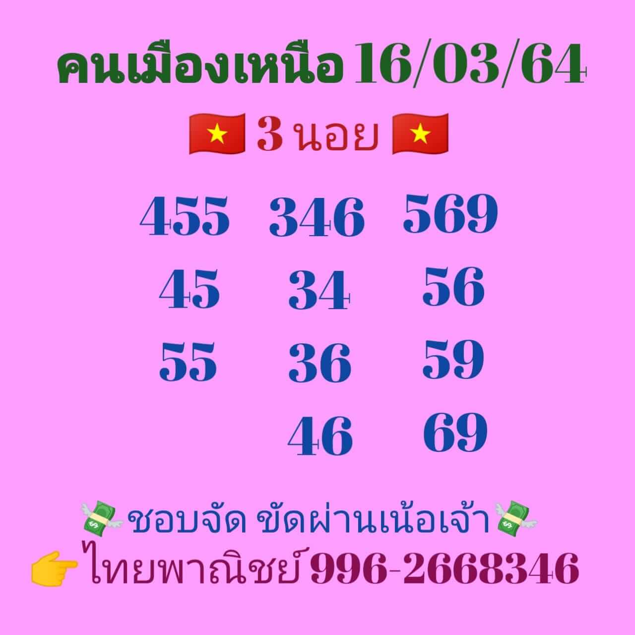 หวยฮานอยวันนี้ 16/3/64 ชุดที่8