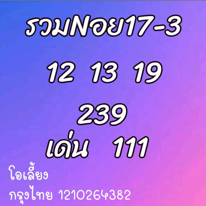 หวยฮานอยวันนี้ 17/3/64 ชุดที่8