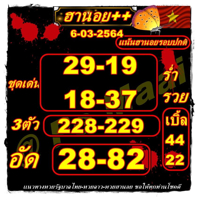 หวยฮานอยวันนี้ 6/3/64 ชุดที่8