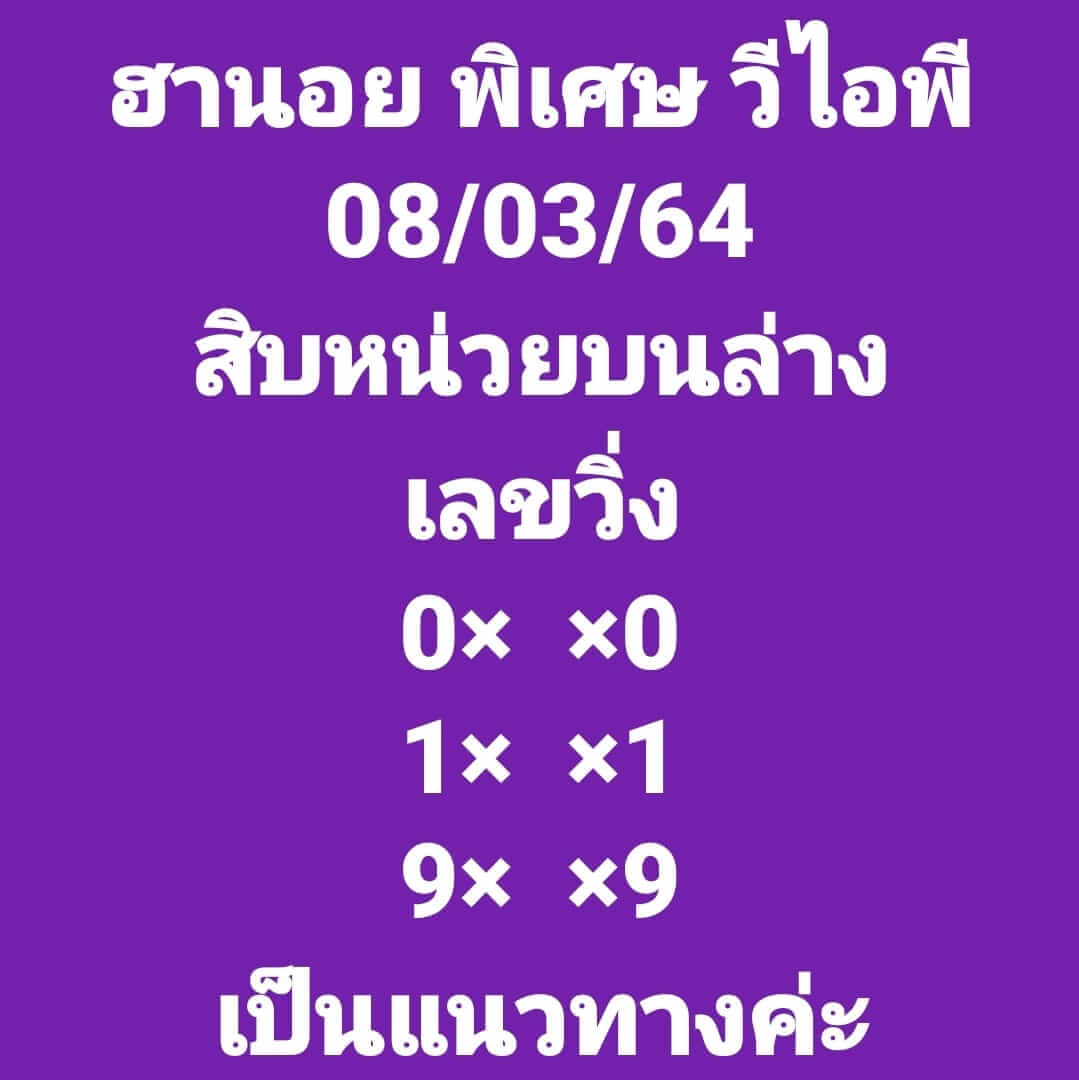 หวยฮานอยวันนี้ 8/3/64 ชุดที่8