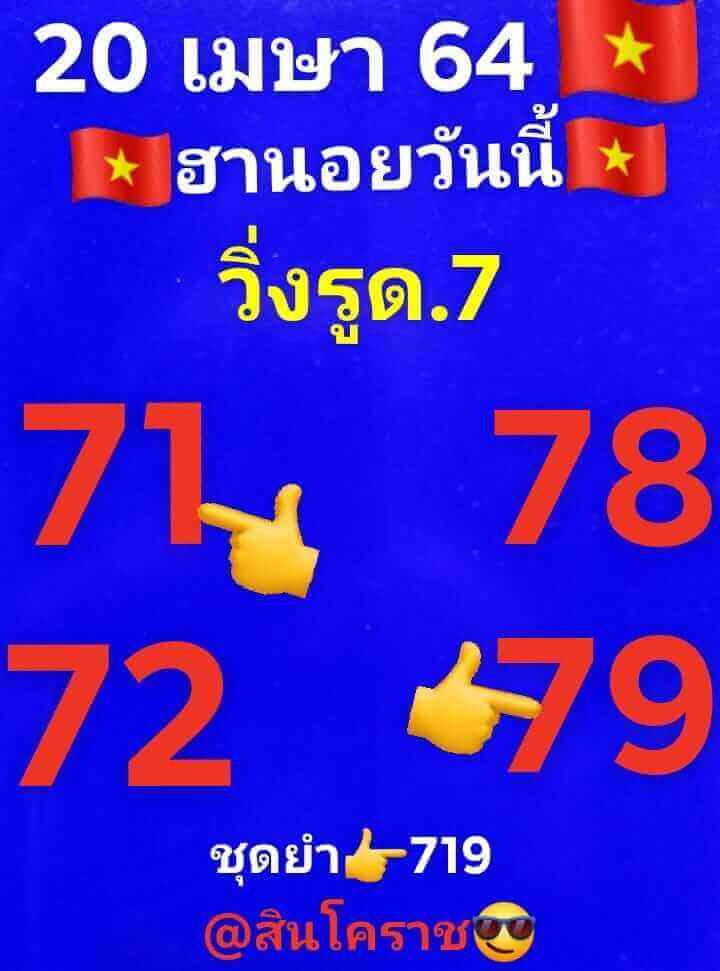 หวยฮานอยวันนี้ 20/4/64 ชุดที่12