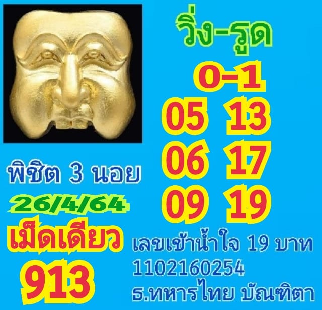 หวยฮานอยวันนี้ 26/4/64 ชุดที่13