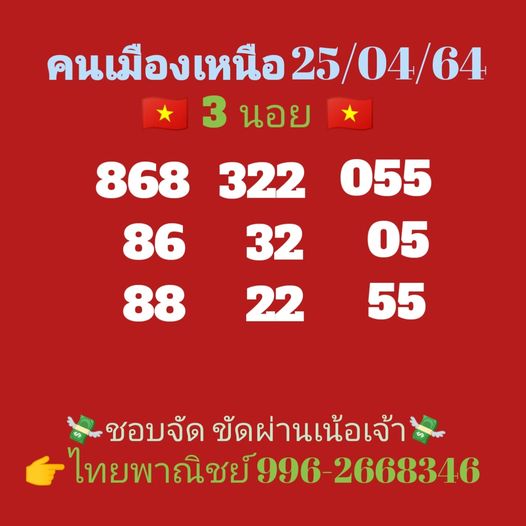 หวยฮานอยวันนี้ 25/4/64 ชุดที่1