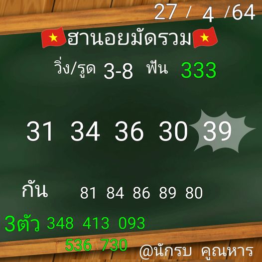 หวยฮานอยวันนี้ 27/4/64 ชุดที่12