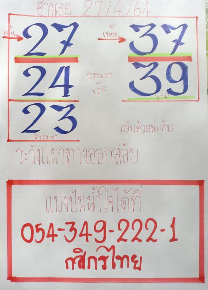 หวยฮานอยวันนี้ 27/4/64 ชุดที่2