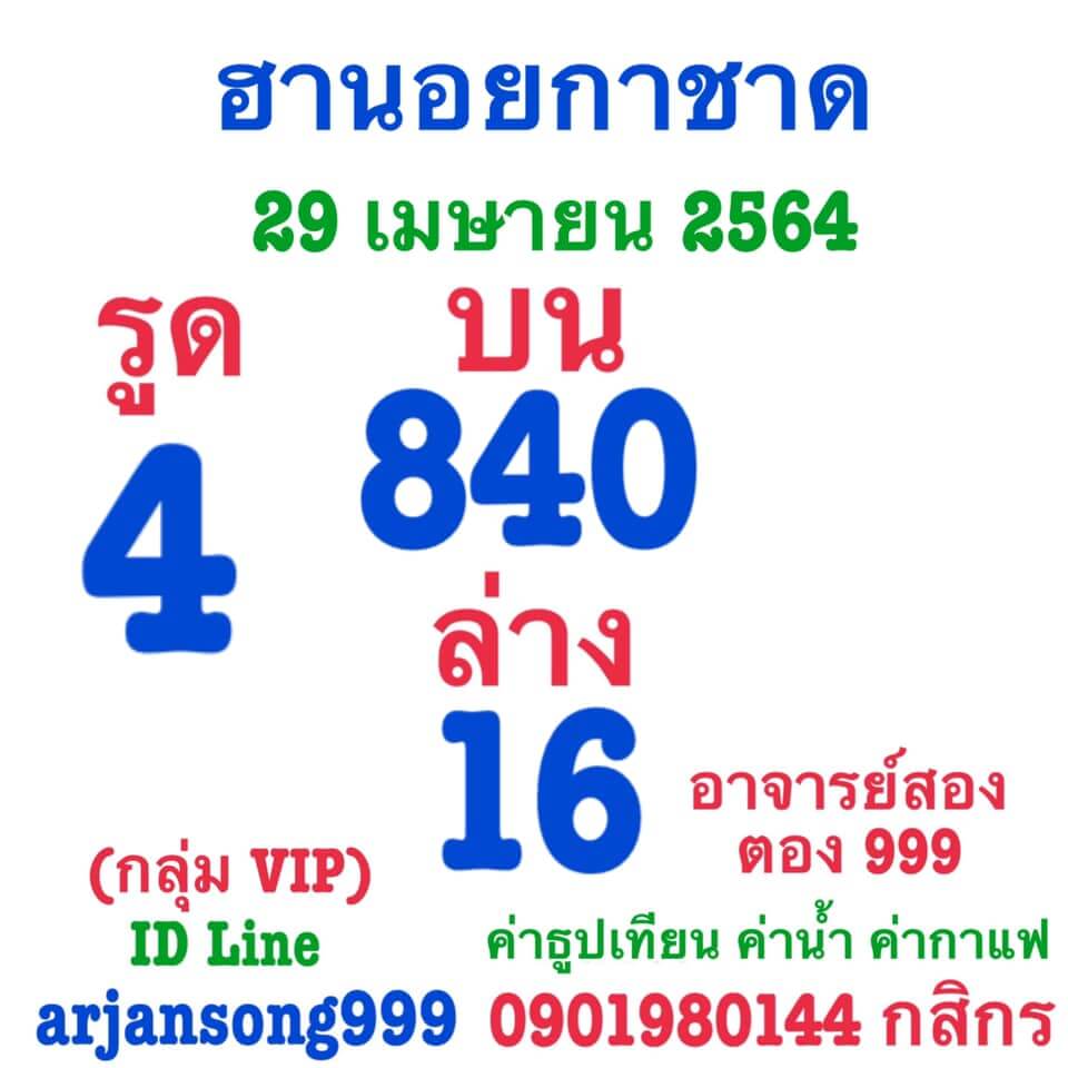 หวยฮานอยวันนี้ 29/4/64 ชุดที่2