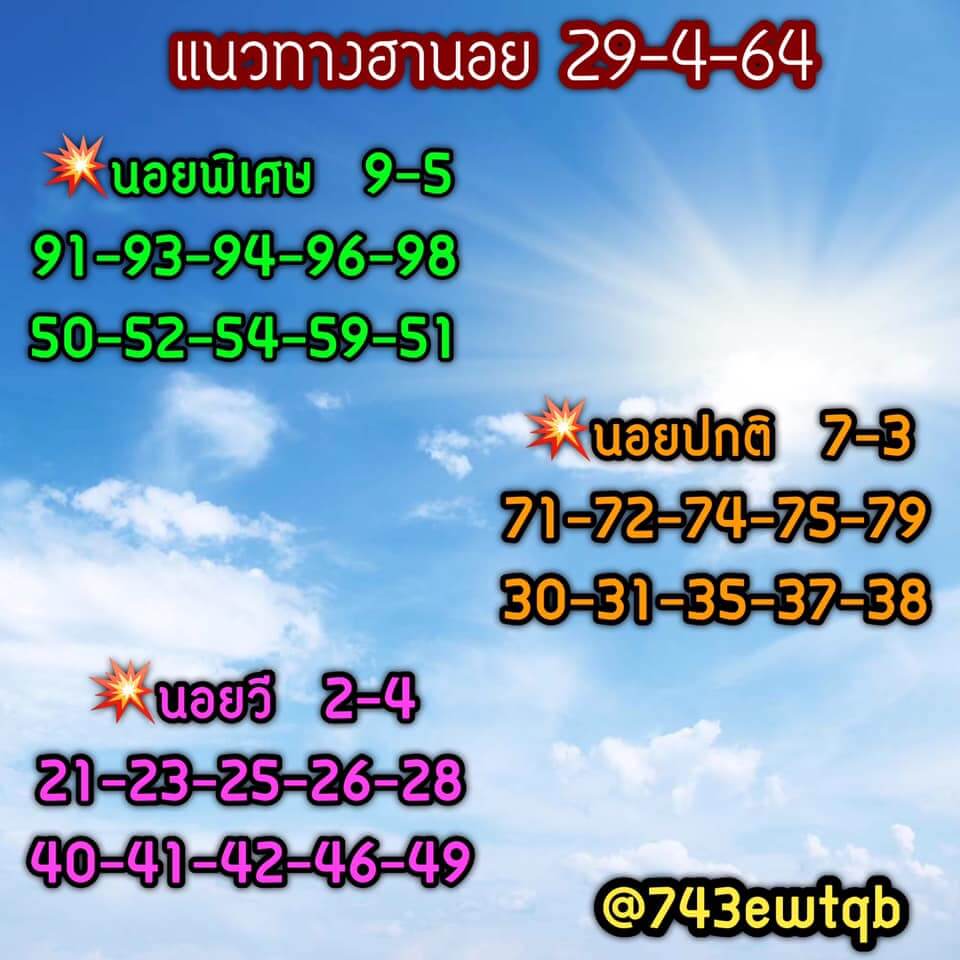 หวยฮานอยวันนี้ 29/4/64 ชุดที่3